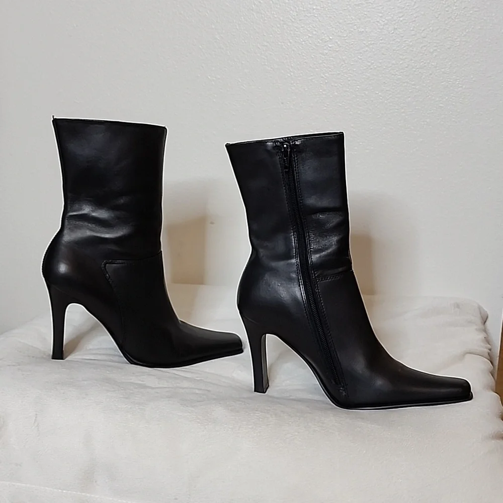 Vintage Steve Madden Josie Leather Boots Y2K 90S Ankle Booties Black Heeled RARE - Picture 7 of 15